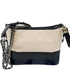 Chanel Shoulder Bag Gabrielle Beige Black Calfskin Leather CC Logo 2-Way Chain