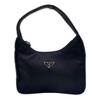 Prada Handbag Triangle Logo Black Nylon White Tag Silver