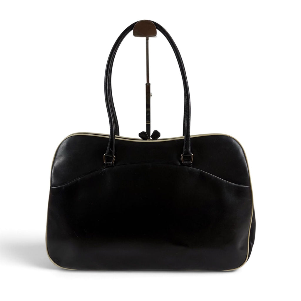 Prada Triangle Keyring Bowling Bag Logo Mirror Calfskin Black — view 2