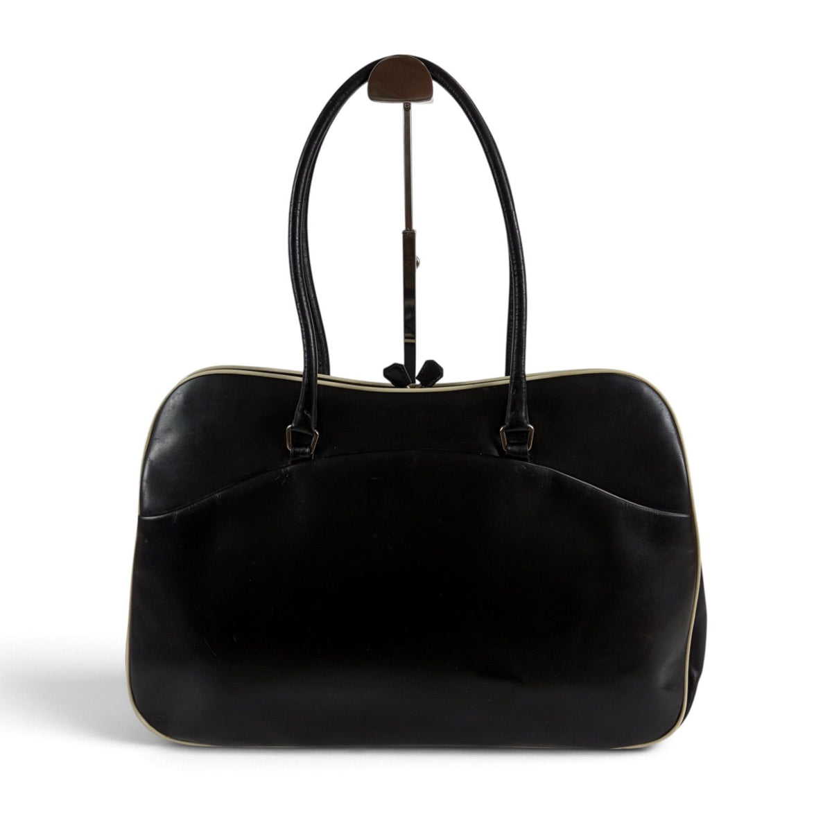 Prada Triangle Keyring Bowling Bag Logo Mirror Calfskin Black — view 2