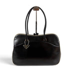 Prada Triangle Keyring Bowling Bag Logo Mirror Calfskin Black
