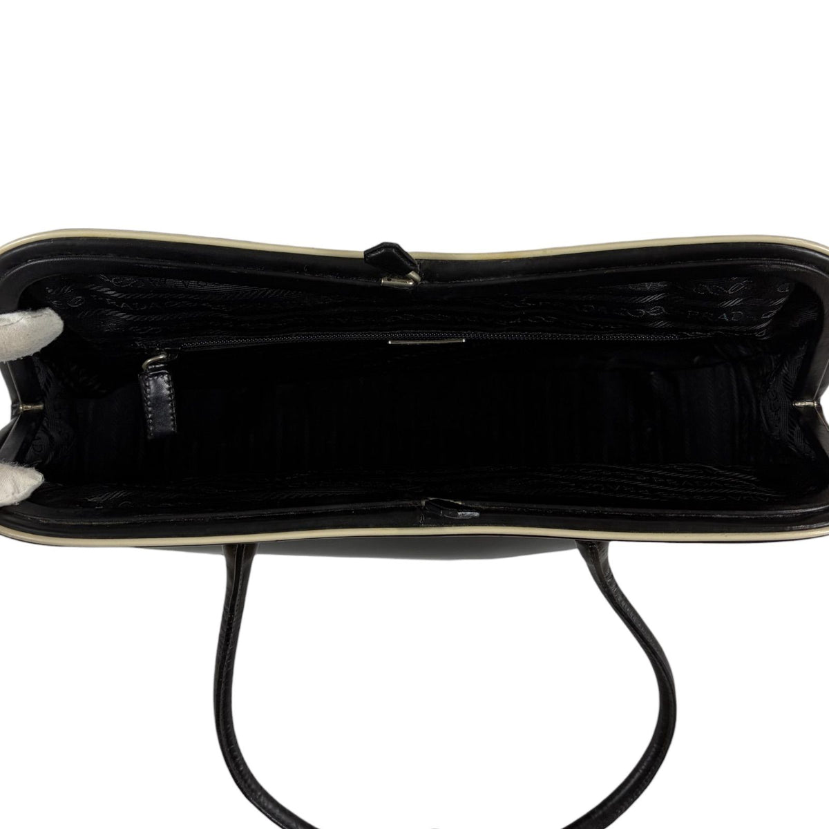 Prada Triangle Keyring Bowling Bag Logo Mirror Calfskin Black — view 7