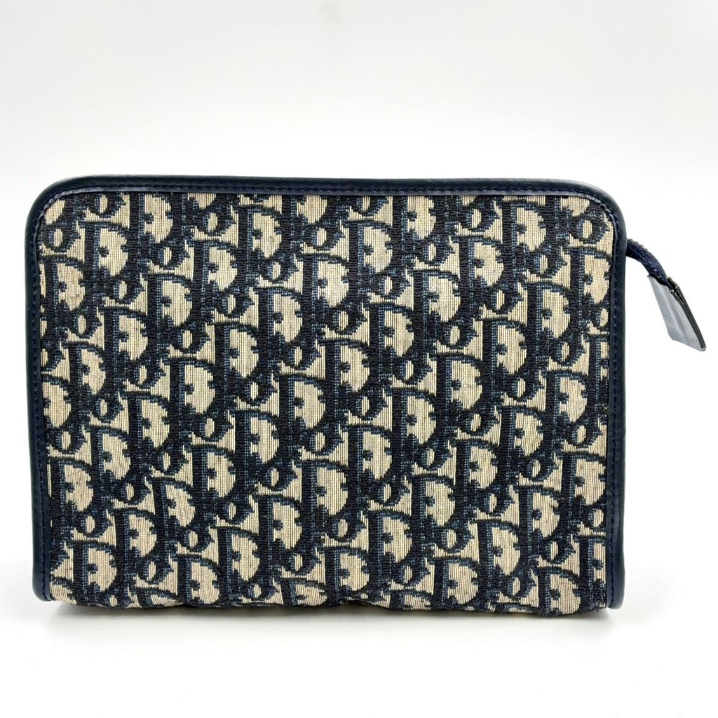 Dior Trotter Zip Pouch Canvas Navy Black Beige Clutch Silver