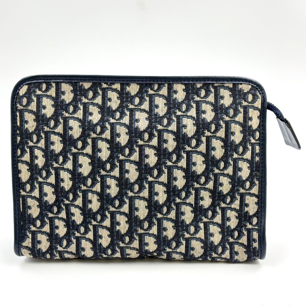 Dior Trotter Zip Pouch Canvas Navy Black Beige Clutch Silver