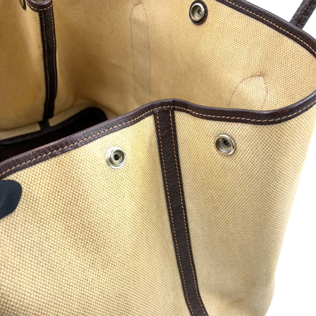 Hermes Garden Party PM Leather Canvas Ivory Brown Tote Bag Silver — view 8