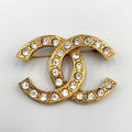 Chanel CC Logo Rhinestone Gold Brooch