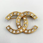 Chanel CC Logo Rhinestone Gold Brooch