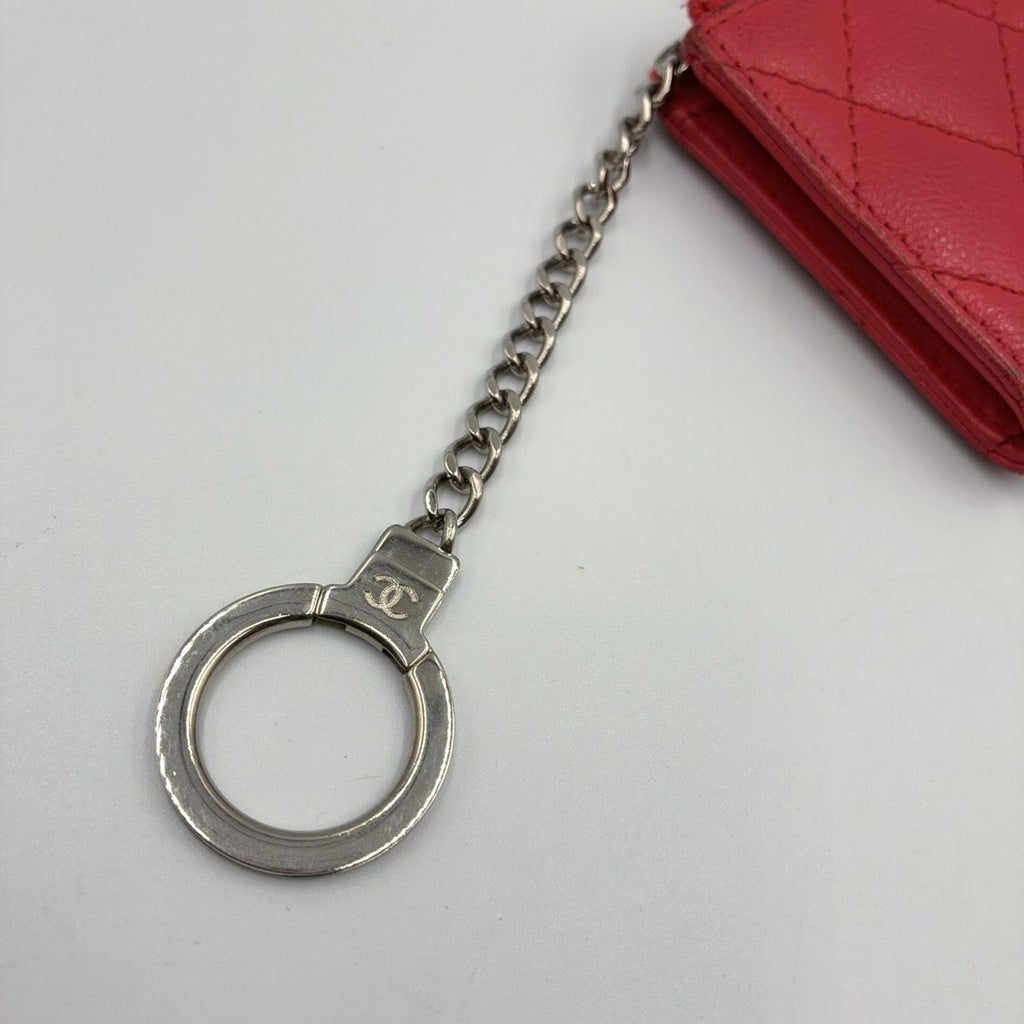 Chanel Quilted Zip Coin Purse Caviar Leather Red Mini Wallet Silver — view 6