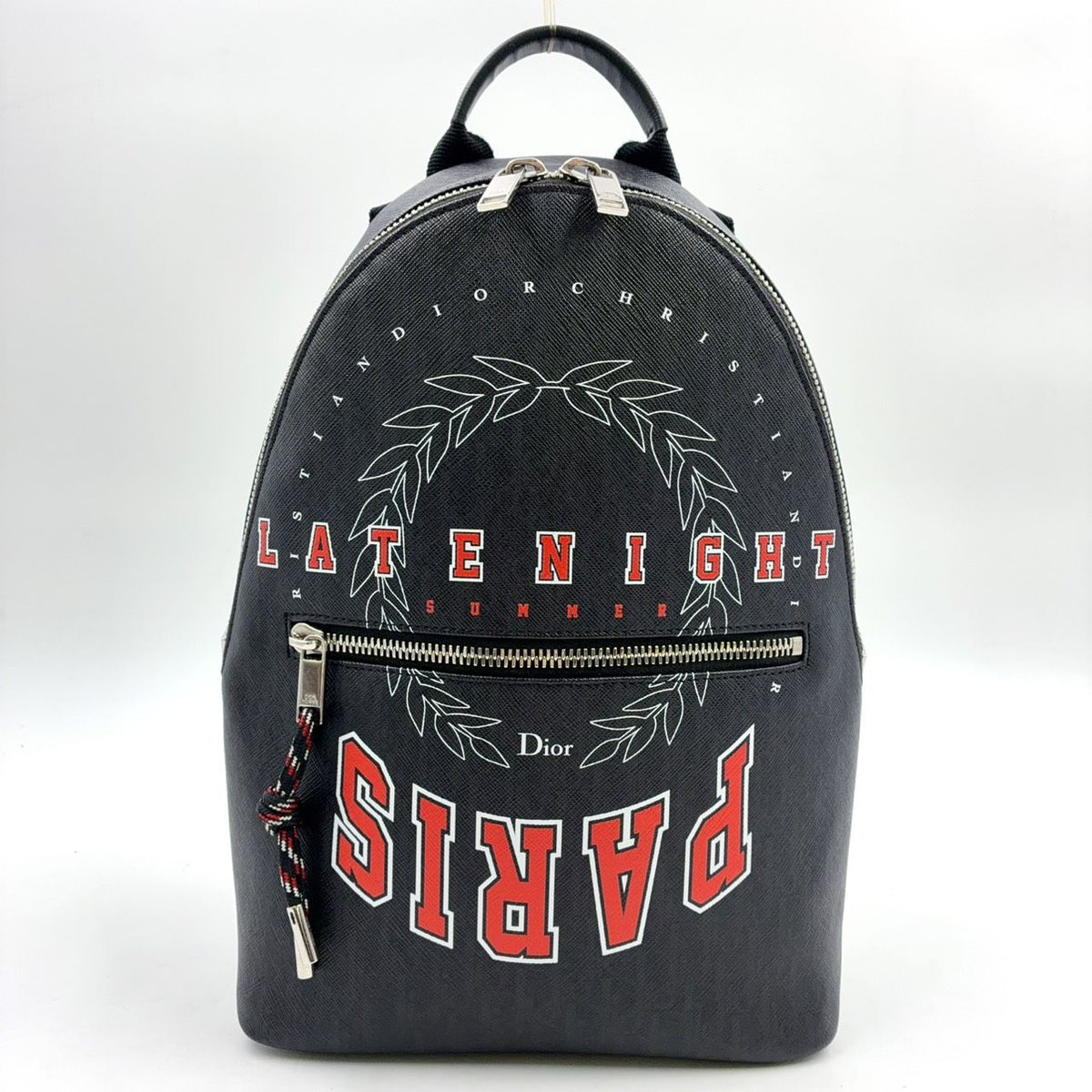 Dior Homme Leather Black White Red Backpack Silver