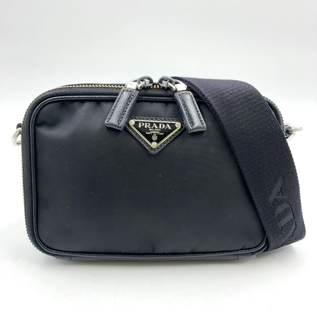 Prada Brick Re-Nylon Leather Nylon Black Shoulder Bag Silver
