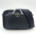 Prada Brick Re-Nylon Leather Nylon Black Shoulder Bag Silver