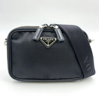 Prada Brick Re-Nylon Leather Nylon Black Shoulder Bag Silver