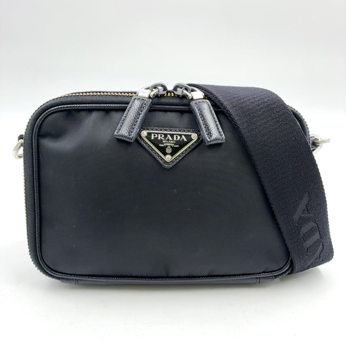 Prada Brick Re-Nylon Leather Nylon Black Shoulder Bag Silver
