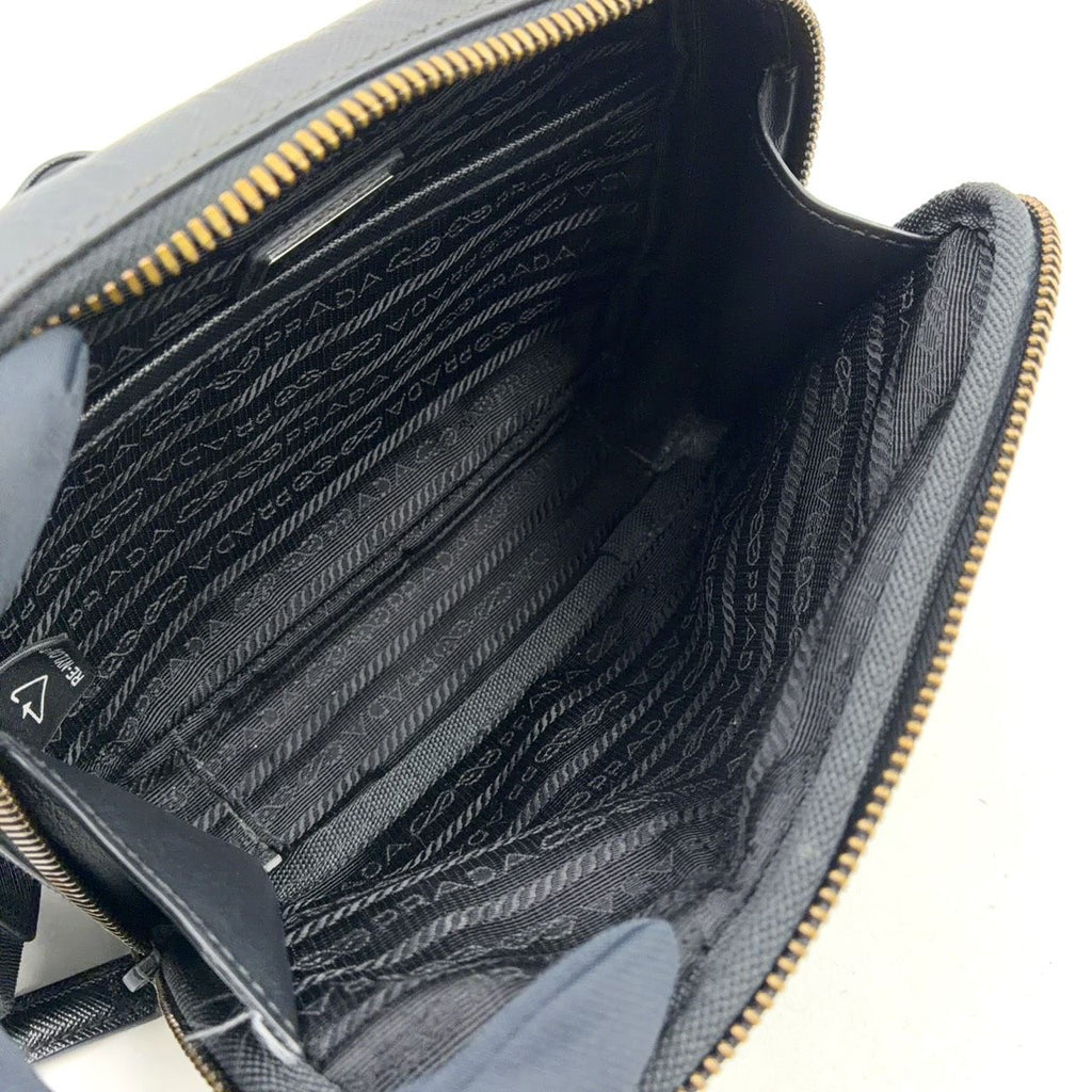 Prada Brick Re-Nylon Leather Nylon Black Shoulder Bag Silver — view 3