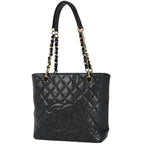 Chanel Tote Bag CC Logo Quilted Petite Shopping PST Caviar Leather Black