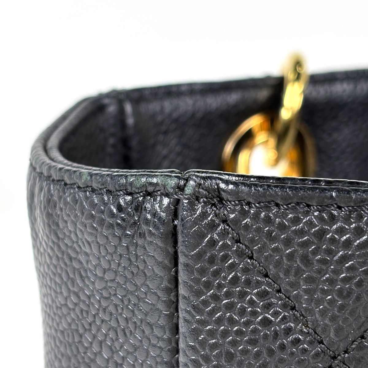 Chanel Tote Bag CC Logo Quilted Petite Shopping PST Caviar Leather Black — view 4