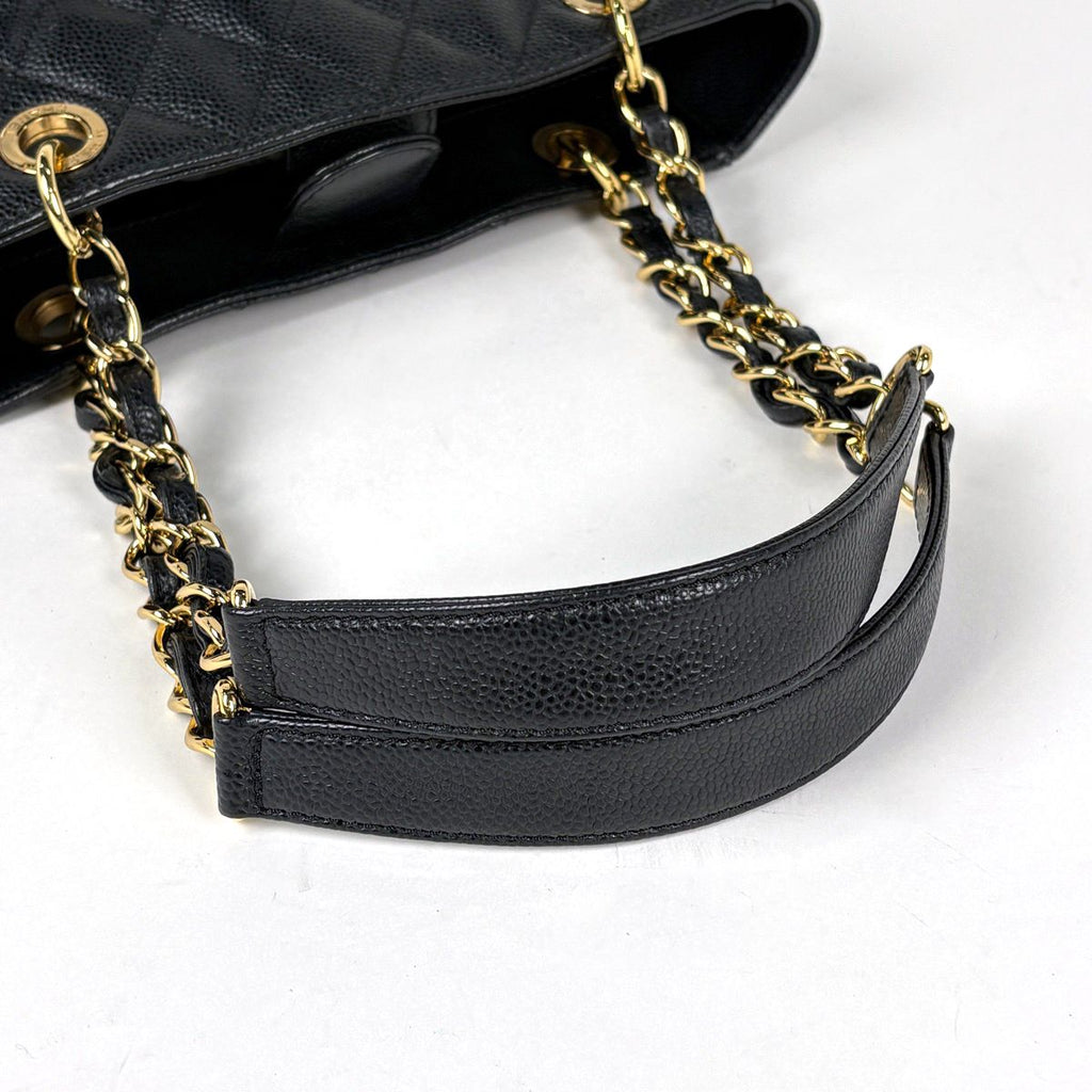 Chanel Tote Bag CC Logo Quilted Petite Shopping PST Caviar Leather Black — view 5