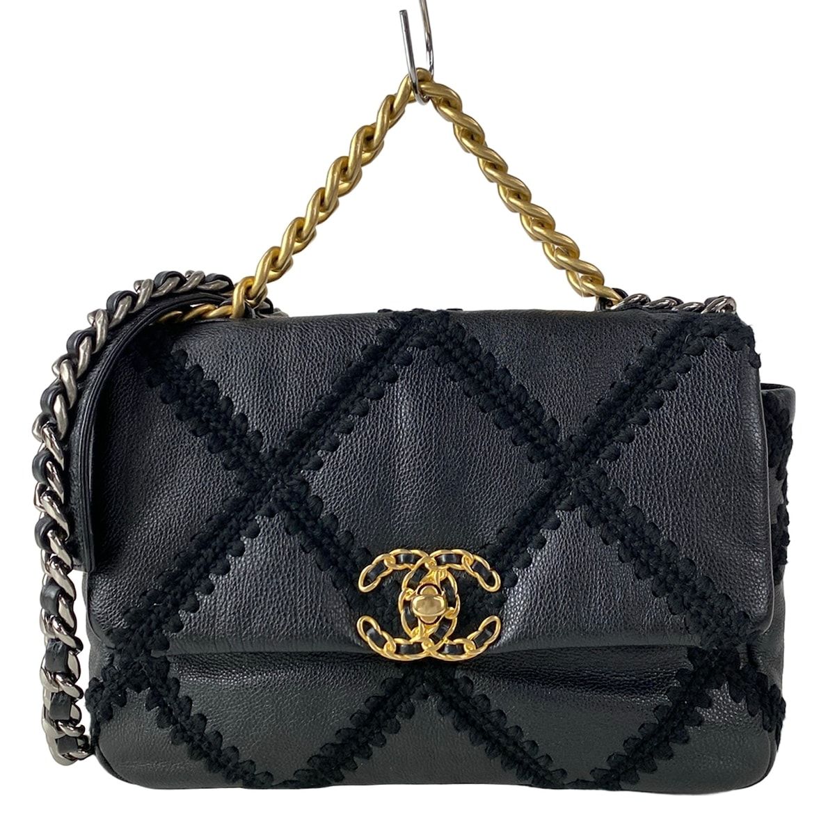 Chanel Shoulder Bag Chanel 19 Black 2-Way Chain Braided Stitch Leather