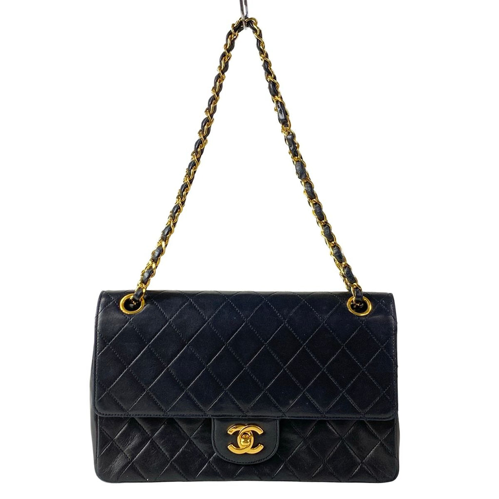 Chanel Shoulder Bag Double Flap Quilted Black Chain Gold Lambskin
