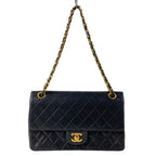 Chanel Shoulder Bag Double Flap Quilted Black Chain Gold Lambskin