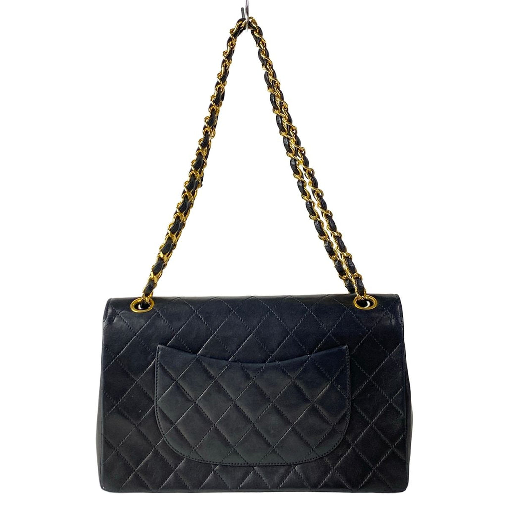 Chanel Shoulder Bag Double Flap Quilted Black Chain Gold Lambskin — view 3