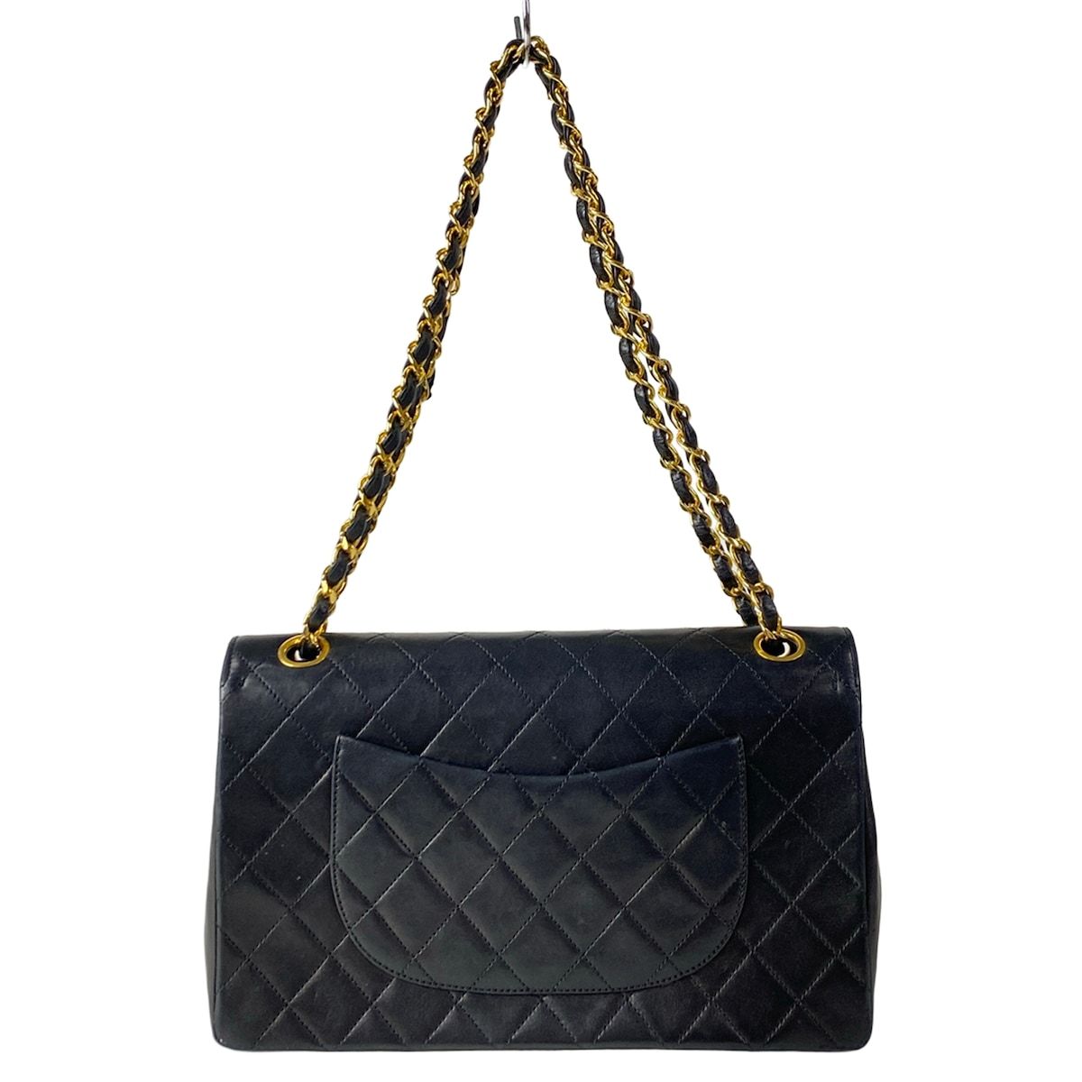 Chanel Shoulder Bag Double Flap Quilted Black Chain Gold Lambskin — view 3