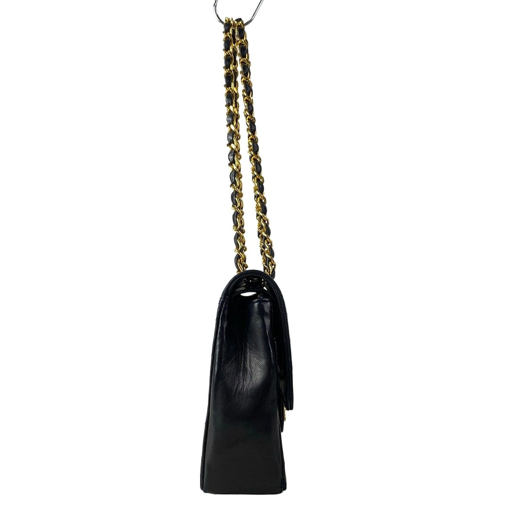Chanel Shoulder Bag Double Flap Quilted Black Chain Gold Lambskin — view 2