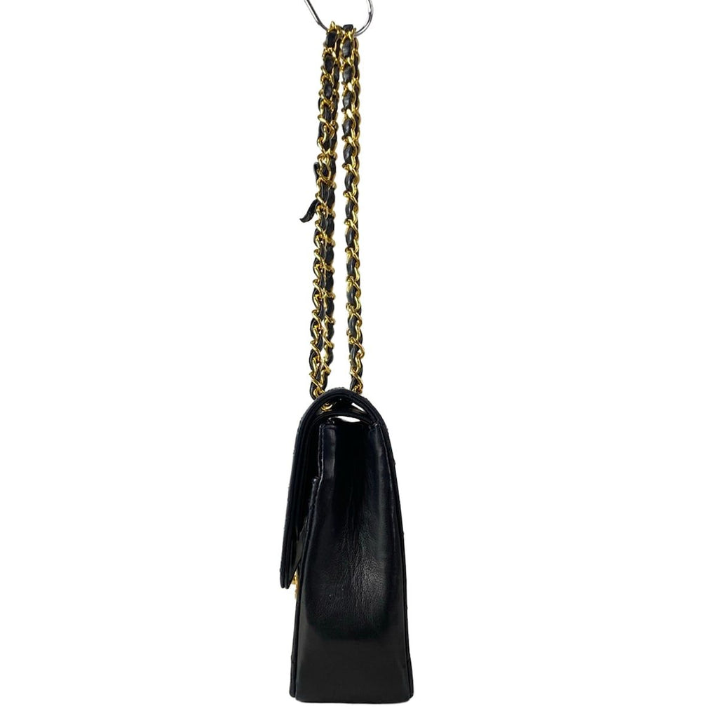 Chanel Shoulder Bag Double Flap Quilted Black Chain Gold Lambskin — view 4