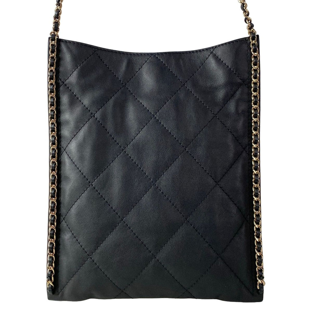 Chanel Shoulder Bag Quilted Black Chain Gold Lambskin — view 3