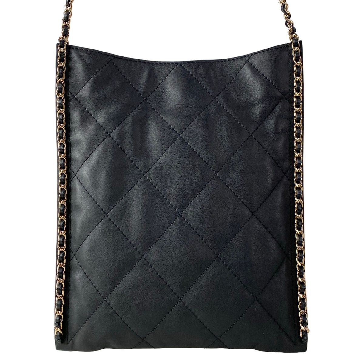 Chanel Shoulder Bag Quilted Black Chain Gold Lambskin — view 3