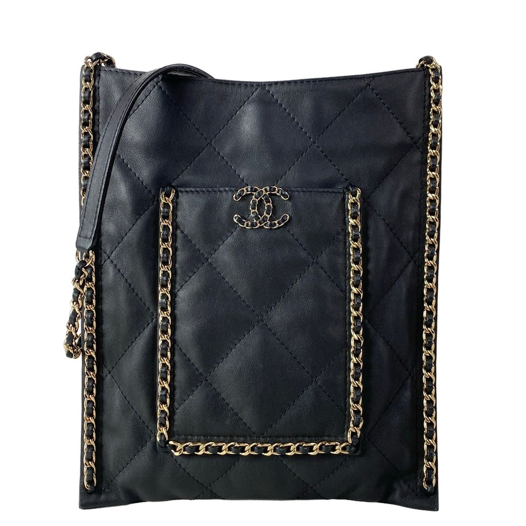 Chanel Shoulder Bag Quilted Black Chain Gold Lambskin