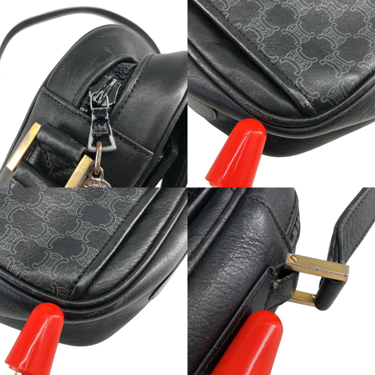 Celine Leather Macadam Shoulder Bag Black — view 6