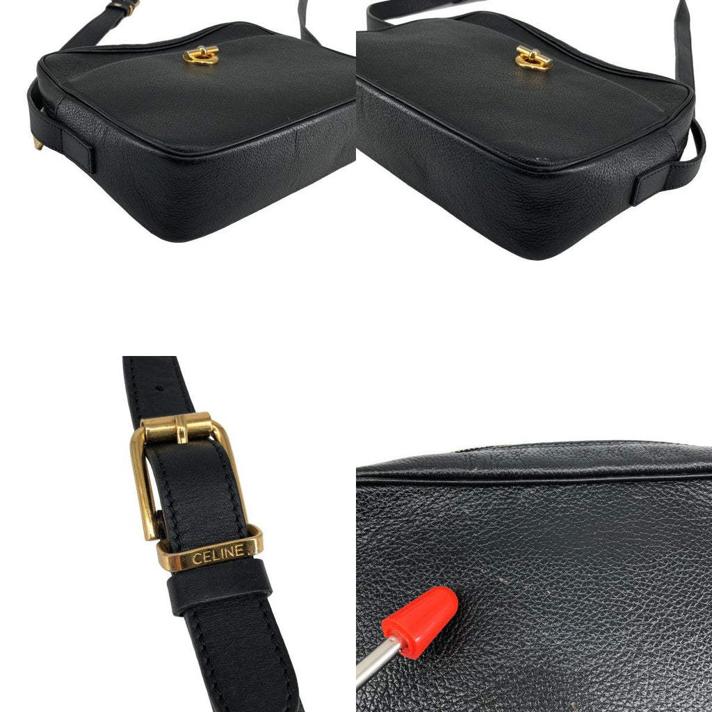 Celine Leather Mantel Shoulder Bag Black — view 6