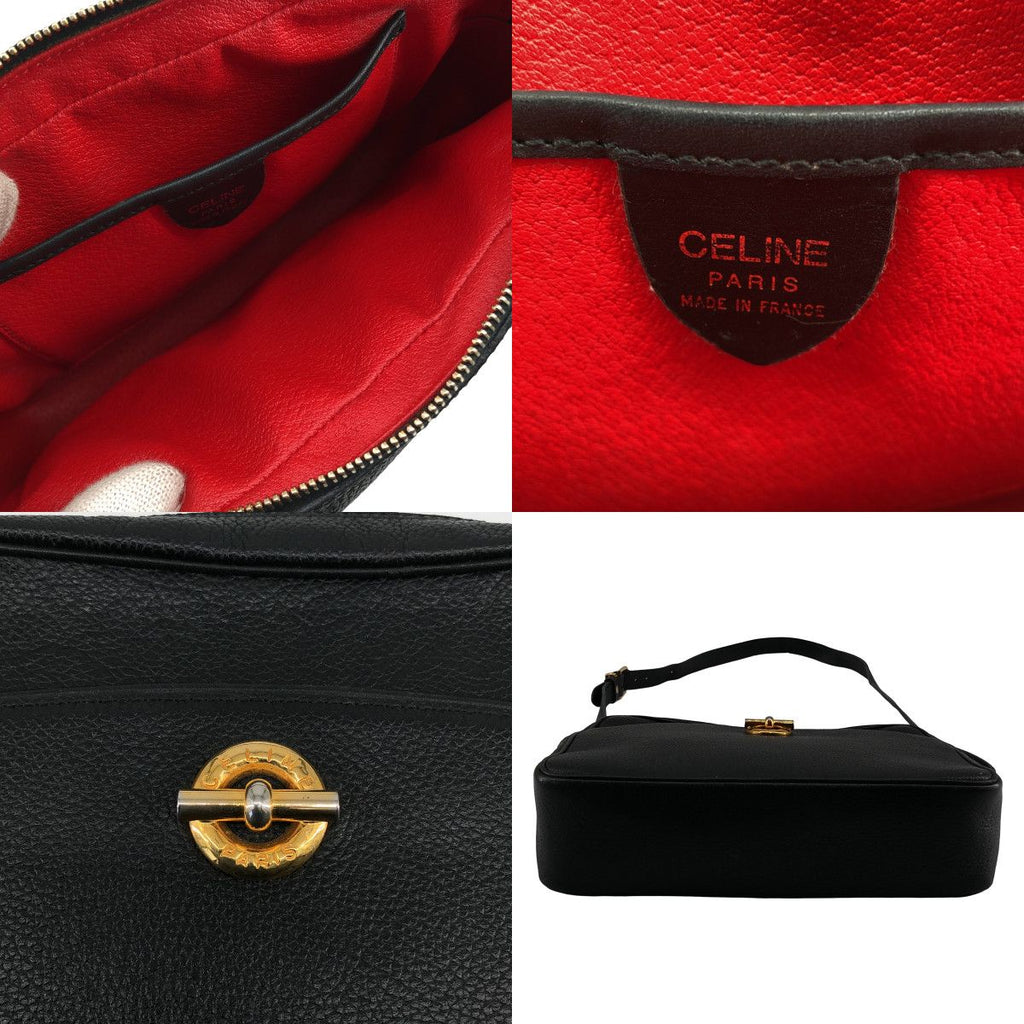 Celine Leather Mantel Shoulder Bag Black — view 5