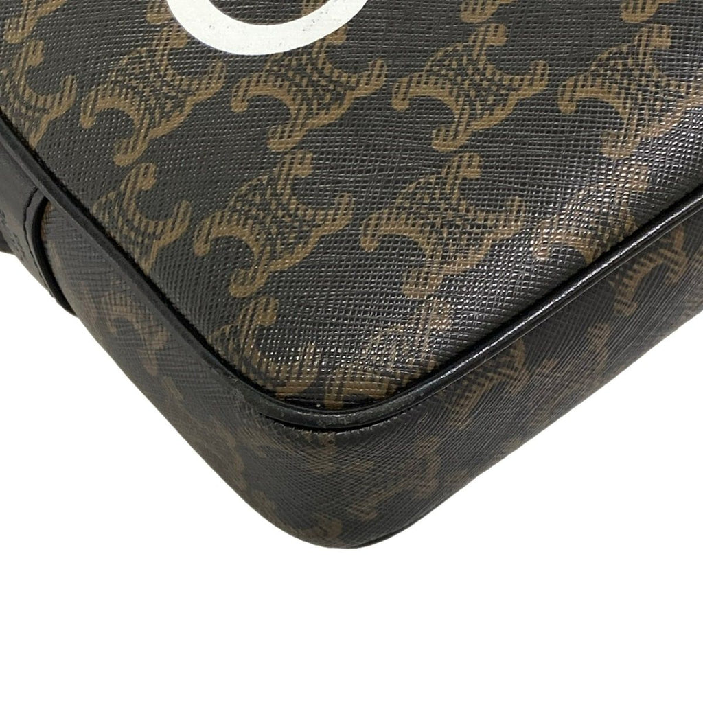 Celine Shoulder Bag Medium Triomphe Canvas Black Dark Brown White Leather — view 6