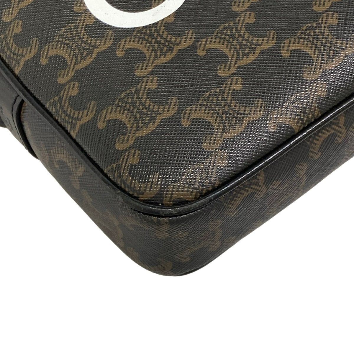 Celine Shoulder Bag Medium Triomphe Canvas Black Dark Brown White Leather — view 6