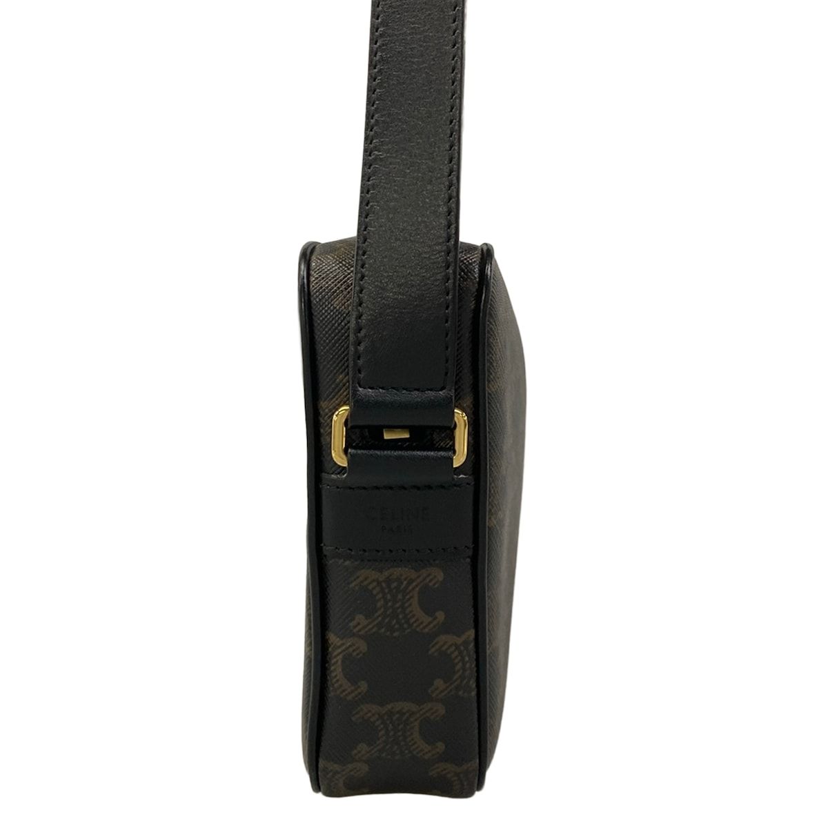 Celine Shoulder Bag Medium Triomphe Canvas Black Dark Brown White Leather — view 4