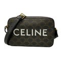 Celine Shoulder Bag Medium Triomphe Canvas Black Dark Brown White Leather