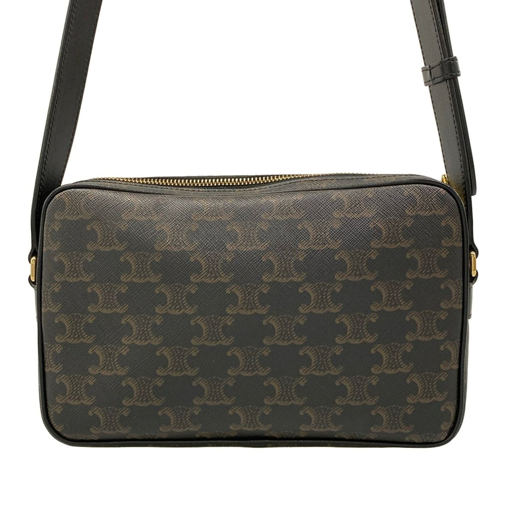 Celine Shoulder Bag Medium Triomphe Canvas Black Dark Brown White Leather — view 3