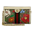 Gucci Shoulder Bag GG Flora Small Ophidia White Beige Multi Leather