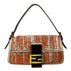 Fendi Handbag Mamma Bucket Beige Orange Dark Brown Beads Leather