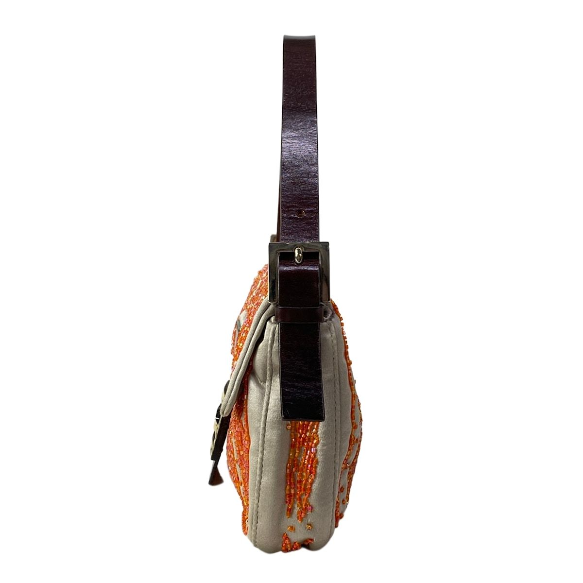 Fendi Handbag Mamma Bucket Beige Orange Dark Brown Beads Leather — view 4