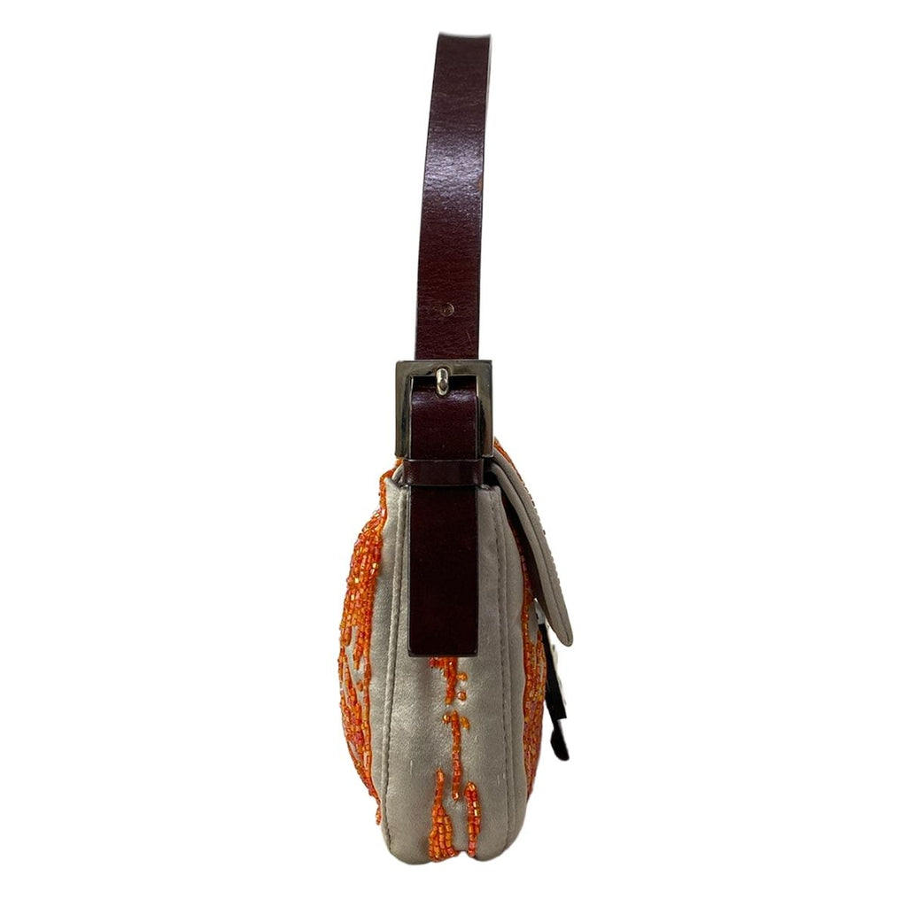 Fendi Handbag Mamma Bucket Beige Orange Dark Brown Beads Leather — view 2