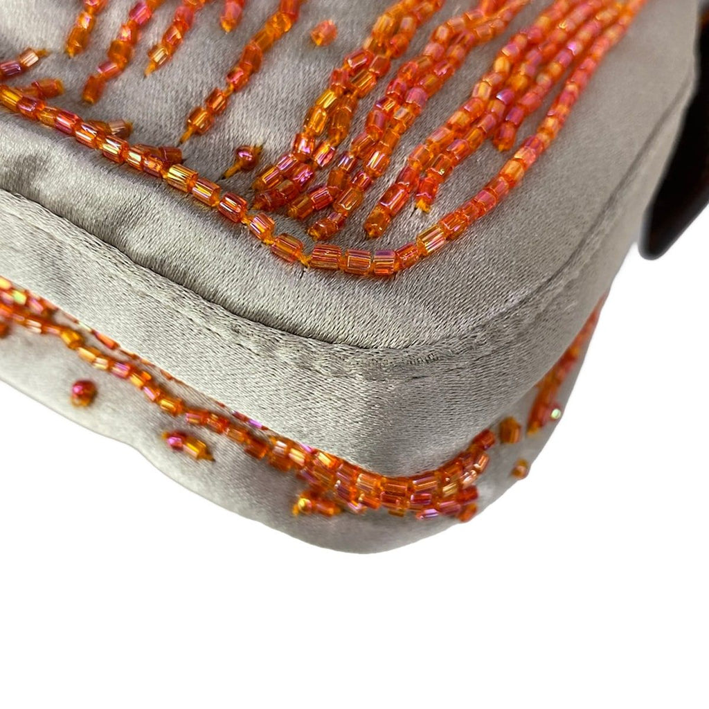 Fendi Handbag Mamma Bucket Beige Orange Dark Brown Beads Leather — view 7