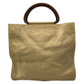 Chanel Tote Bag Ivory CC Logo Gold Wood Look Handle Lambskin