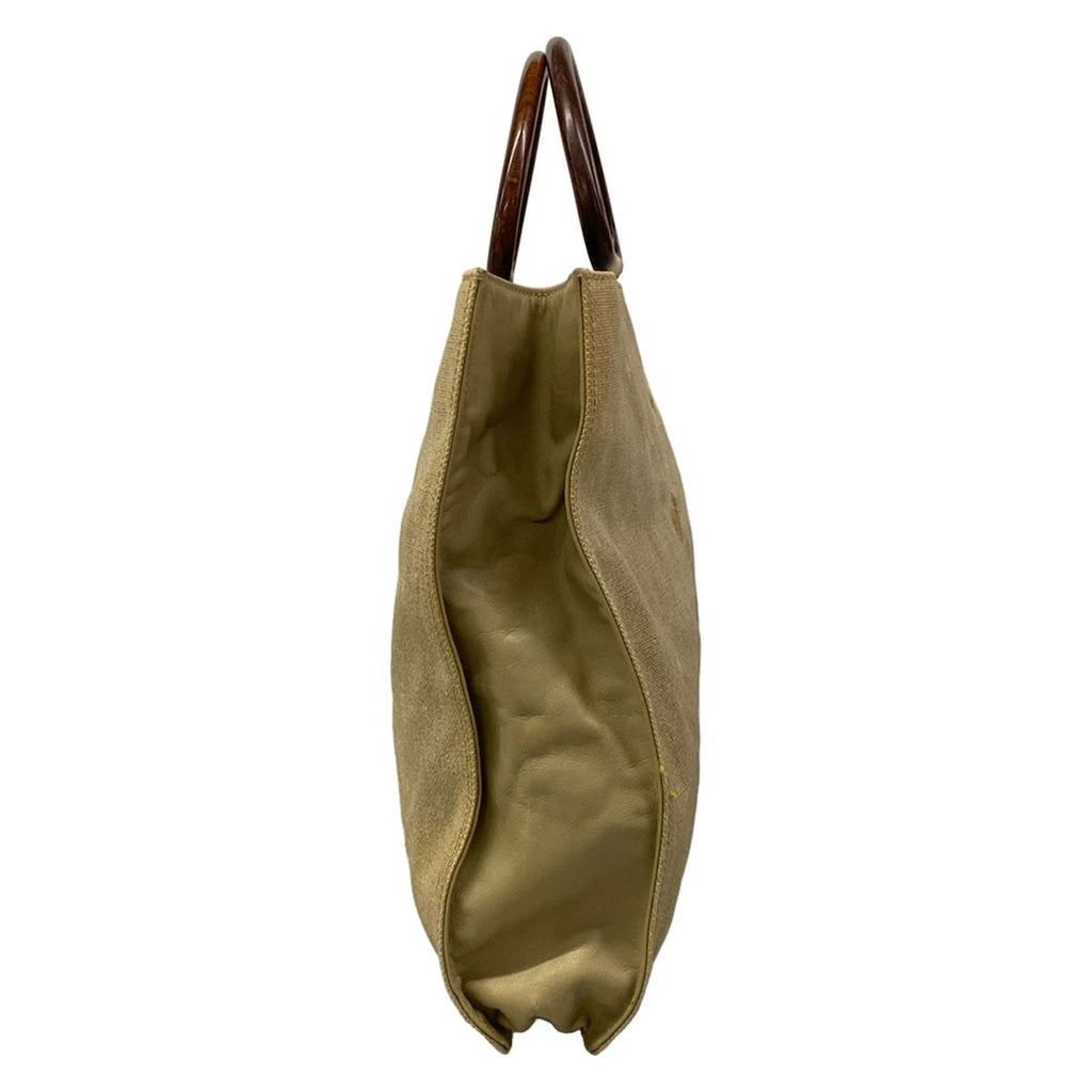 Chanel Tote Bag Ivory CC Logo Gold Wood Look Handle Lambskin — view 4