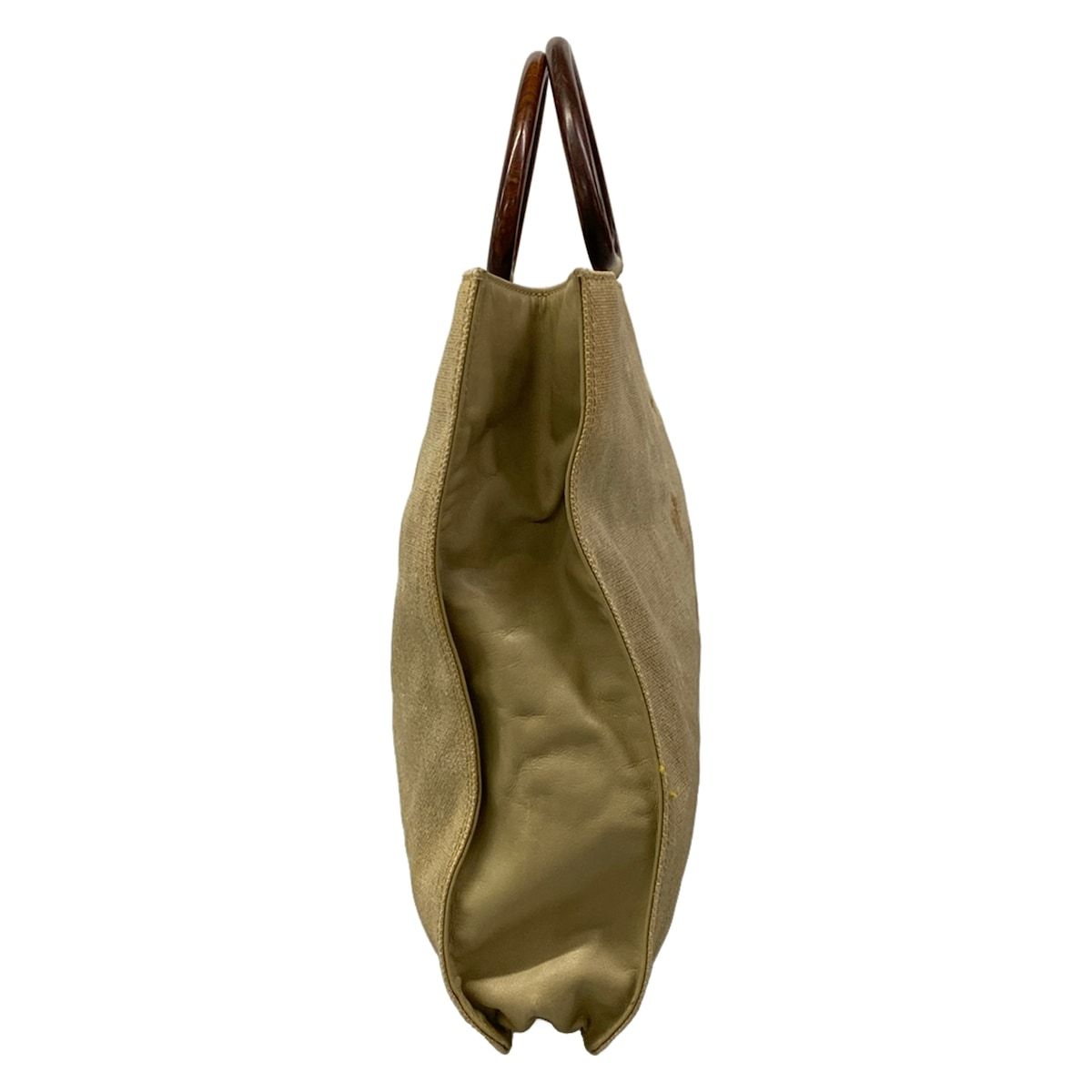 Chanel Tote Bag Ivory CC Logo Gold Wood Look Handle Lambskin — view 4