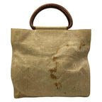 Chanel Tote Bag Ivory CC Logo Gold Wood Look Handle Lambskin — view 3