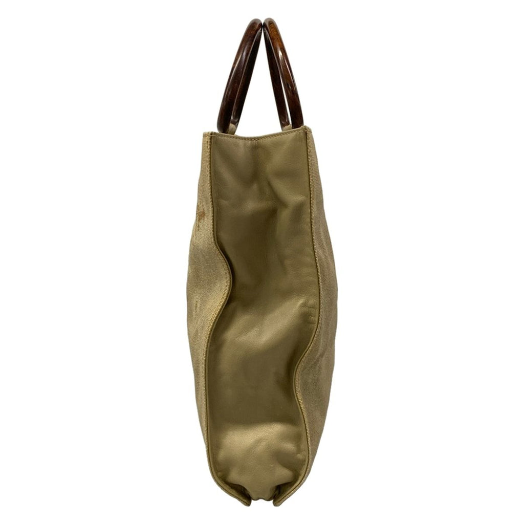 Chanel Tote Bag Ivory CC Logo Gold Wood Look Handle Lambskin — view 2