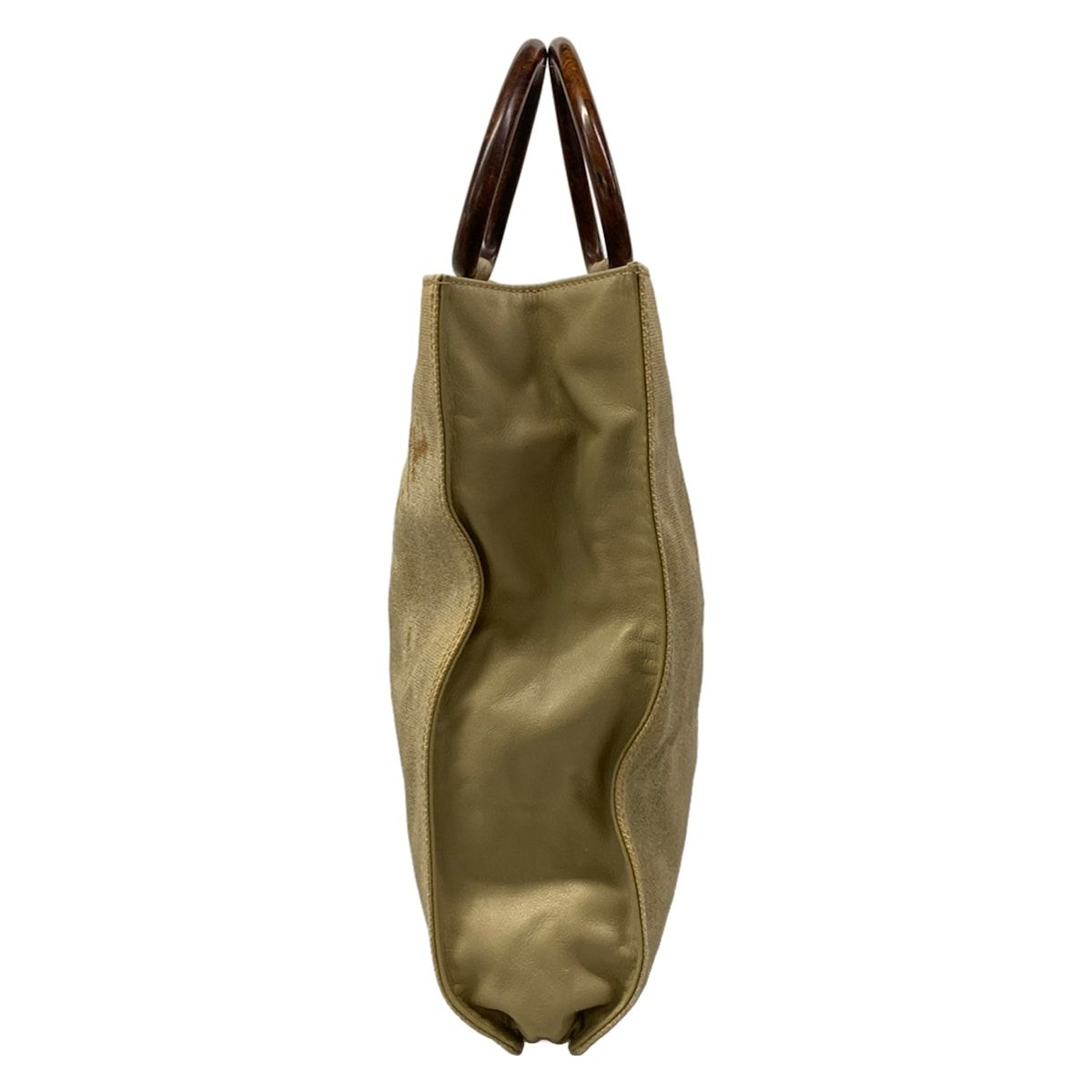 Chanel Tote Bag Ivory CC Logo Gold Wood Look Handle Lambskin — view 2